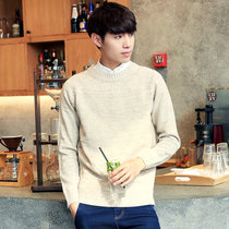 韩版男装 2016秋季新款纯色男式毛衣 贴布外套男式针织衫(米色 XL)