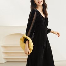 复古真丝连衣裙长裙子(黑色 170/92A)