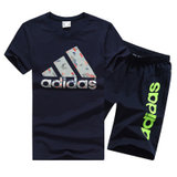 阿迪达斯运动服套装男短裤夏季新款三叶草短袖t恤跑步(蓝色 XL)