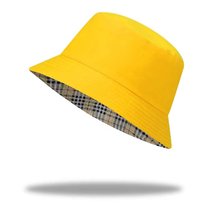 SUNTEK防晒帽遮阳帽订做大帽檐渔夫帽定制logo刺绣儿童帽子盆帽DIY印字(成人（60cm） 黄色-格子（可双面戴）)