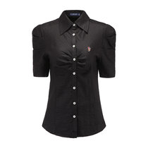 女士短袖时尚褶皱透气休闲衬衫 C122002(黑色 L)