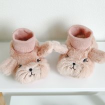 冬宝宝加绒地板鞋袜可爱婴儿鞋超软羊羔绒加绒地板中筒不掉袜套(藕色 大嘴巴兔-防滑绒 【M】1-2岁（脚12-14CM）)