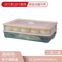 饺子盒家用水饺盒冰箱保鲜盒收纳盒塑料托盘馄饨盒鸡蛋盒微波密封(饺子盒-粉色盖-2层2盖)