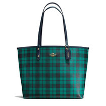 蔻驰（COACH）F55447 新款格纹女士时尚双面翻转包手提包购物袋女包(绿色)