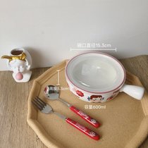 韩版ins风可爱卡通大号泡面碗带盖学生宿舍大容量陶瓷餐具手柄碗(不二家碗标准款+PVC盖)