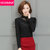 VEGININA 韩版女装立领衬衫上衣长袖打底衫薄款 10016(黑色 3XL)