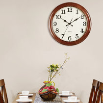 汉时(Hense)欧式创意时尚实木静音挂钟客厅简约装饰石英时钟HW25(实木外框棕色16寸)