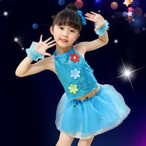 六一儿童演出服装女童舞蹈服少儿蓬蓬纱裙新款走秀服幼儿园表演服(140cm)(蓝色)
