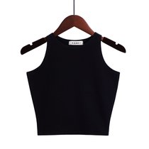 SUNTEK性感露脐装短款无袖t恤女夏韩版修身圆领打底衫紧身高腰上衣(2XL 黑色)