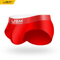 USM 个性D凸显大性感男三角裤 潮牌男士内裤 透气吸湿男三角内裤(红色 XL)