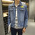 卡郎琪 男士新款韩版修身翻领蓝色牛仔外套男 学生青年开衫夹克宽松复古牛仔衣褂潮(蓝色 XL)
