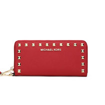 MICHAEL KORS 迈克·科尔斯 MK女士钱包 五颗铆钉钱包手提字母钱夹手拿包32H3GSMZ5L(红色)