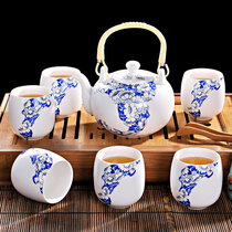 景德镇陶瓷手绘茶具套装 中式家用6人茶杯茶壶玉色牡丹安全包装(玉色牡丹)