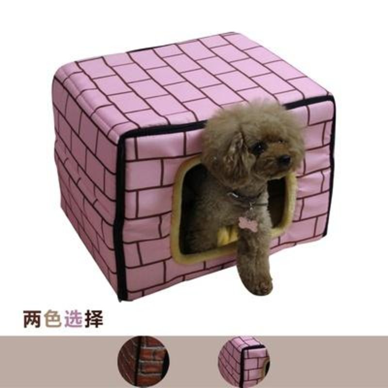 宠物狗窝 两用房子 猫窝狗窝 可当狗窝/可当狗垫 泰迪屋房(粉色砖头 m