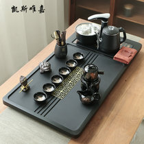 凯斯唯嘉 简约整套乌金石茶盘茶具套装防烫烧水壶全自动一体家用客厅泡茶台 古韵鎏金套装85*45*3cm(金盏木叶套装92*47*3cm 默认版本)