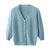 艾米恋七分袖针织衫薄款女2021夏季新款v领蓝色短款开衫外套上衣(浅灰色 S)