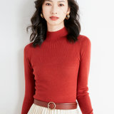 2021秋冬季新款女士套头半高领针织羊毛衫修身套头打底衫内搭毛衣(红色 S)