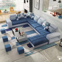紫茉莉沙发布艺沙发大户型沙发简约现代客厅三人转角布艺沙发(颜色请下单 备注 六件套送地毯)