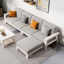 华南家具 简约现代全实木沙发小户型客厅三人位北欧大户型1+2+3组合木质沙发(纯白色 三人位＋长几)