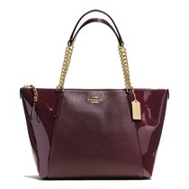 蔻驰（COACH）新款女士卵石皮革欧美风格手提包购物袋 F55443(酒红色)
