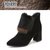 SUNTEK尖头短靴女2021秋季新款鞋子冬高跟加绒毛毛棉鞋羊反绒粗跟马丁靴(36 黑色+卡其（加绒）)