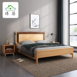 诱居 床 时光极简北欧实木床1.8米双人床主卧现代简约1.5米日式经济型小户型单人床(1.5米 床+床垫+床头柜*1)
