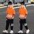 男童秋装套装2021年新款中大童男孩春秋季儿童洋气运动时髦潮童装(橘色假两件 卫衣套装 170 建议身高155-165cm左右)