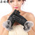朵迪雅尚秋冬季新款女士皮手套 触屏加绒保暖大毛口韩版女式开车电车手套(黑色)