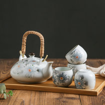 日式手绘菊花茶具套装一壶四杯釉下彩高温健康提拉壶茶壶茶具套装
