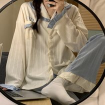 SUNTEK睡衣女士春夏季2021年新款韩版春秋加厚长袖大码可外穿家居服套装(#YX长袖开衫-5636)