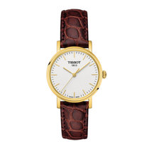 天梭(TISSOT)手表 新款 魅时系列 经典超薄石英商务风女士手表 天梭 女士手表(金壳白面棕皮带)