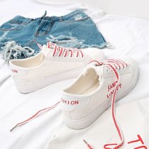 2017夏季新款百搭小白鞋韩版白鞋帆布鞋女鞋休闲平底学生板鞋(白红 40)
