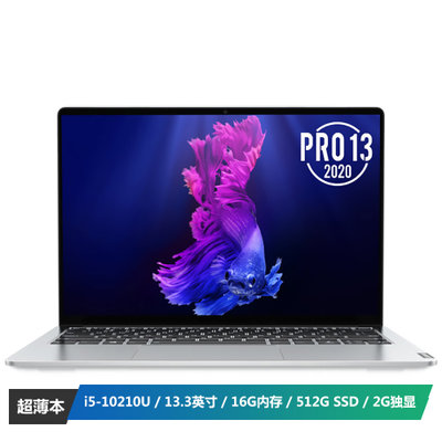 联想(Lenovo)小新Pro13 2020款 13.3英寸轻薄全面屏笔记本电脑(4核i5-10210U 16G 512GSSD MX350 2G显卡 高色域)银色