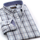 约翰逊 衬衫男 商务休闲修身长袖男士衬衣 男格子衬衫J14SS1081(浅蓝 40)