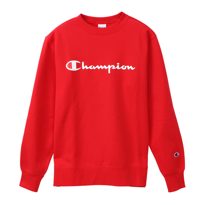 日本champion草写印花logo圆领卫衣无加绒情侣款卫衣红色xl