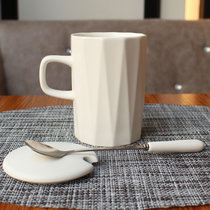马克杯 创意带盖个性杯子咖啡杯创意办公室简约家用马克变色欧式个性学生家用(几何白400ml-带瓷盖勺-)
