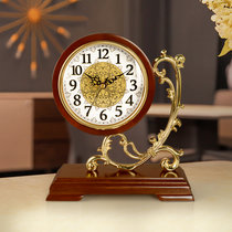 汉时创意实木装饰座钟欧式复古静音时钟书房卧室石英钟表HD216(棕色榉木外框-丽声机芯)