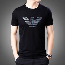 LIDEN AMANI 阿玛尼短袖T恤衫棉质中青年商务休闲时尚上衣体恤(黑色 165/M)