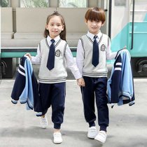 幼儿园园服春秋装三件套一年级儿童班服小学生校服秋季套装运动服(蓝色男童四件套 130cm)