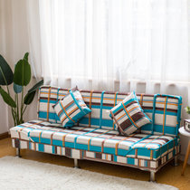 小户型布艺沙发简易客厅可折叠沙发单人双人三人沙发出租房沙发床(四人座长度1.8米：不带抱枕 彩格子-棉麻)