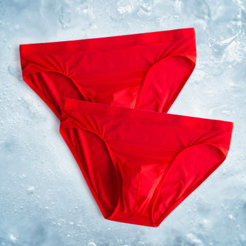 2件夏季冰丝男士内裤三角裤u凸无痕透气底裤本命年红色滑溜溜裤头