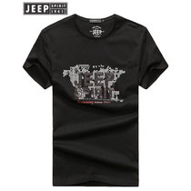 吉普JEEP短袖T恤男旗舰店新品专卖夏季新款男装户外休闲印花t恤男士宽松大码圆领打底衫(Z11730704009黑色 XXXL)