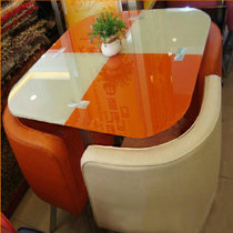 【京好】钢化玻璃餐桌餐椅套装 现代简约环保一桌四椅五件套组合 咖啡茶馆商业桌A146(橙白色 用电镀铁支架)
