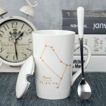 陶瓷马克杯子创意个性带盖勺潮流情侣喝水杯家用咖啡杯男女茶杯(双子座+专属勺（白）)
