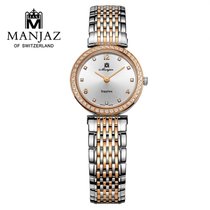 名爵（MANJAZ）瑞士手表时尚新款女士手表真钻石英防水超薄女表新6113L(间金 钢带)