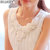 DELUXSEY 纯色立体花朵无袖雪纺衫 女式夏季亮片圆领打底衫 韩版新款潮服(白色 S)