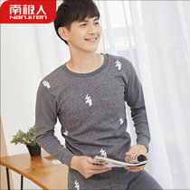 南极人男士春秋季纯棉提花圆领不加绒秋衣秋裤青年潮保暖内衣套装(灰色 L)