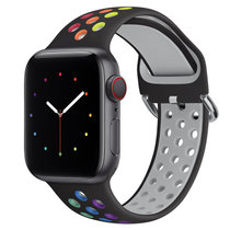 新款适用于苹果watch运动手表表带双色硅胶透气38/40/41/42/44/45通用表带(黑＋七彩 38/40/41MM通用)