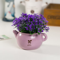 莎芮 美式田园清新创意陶瓷花瓶仿真绿植盆景家居桌面装饰小摆件植物盆栽(TY1438紫色)