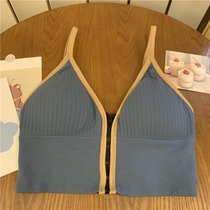 SUNTEK夏季性感文胸短款抹胸上衣设计感外穿内搭美背内衣吊带小背心女士(均码（80-135斤） 蓝色)